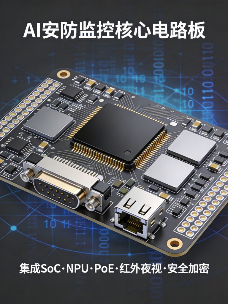 AI surveillance camera PCB with NPU SoC image sensor connector and PoE for intelligent video analytics
