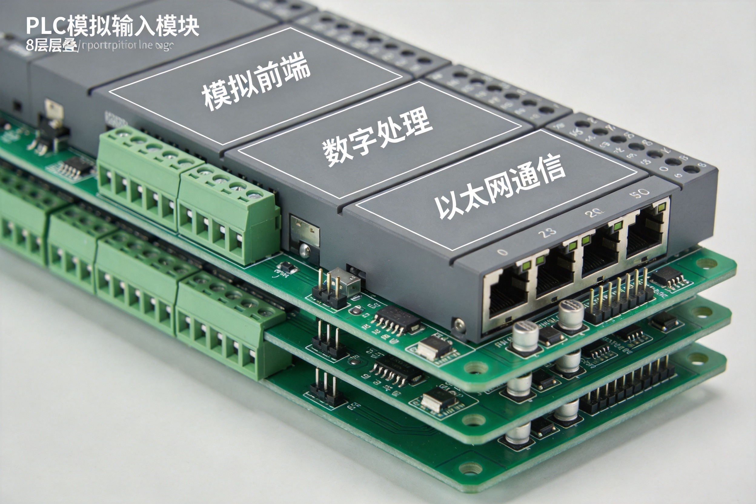 PLC analog input module PCB with isolated zones for analog front-end and digital processing