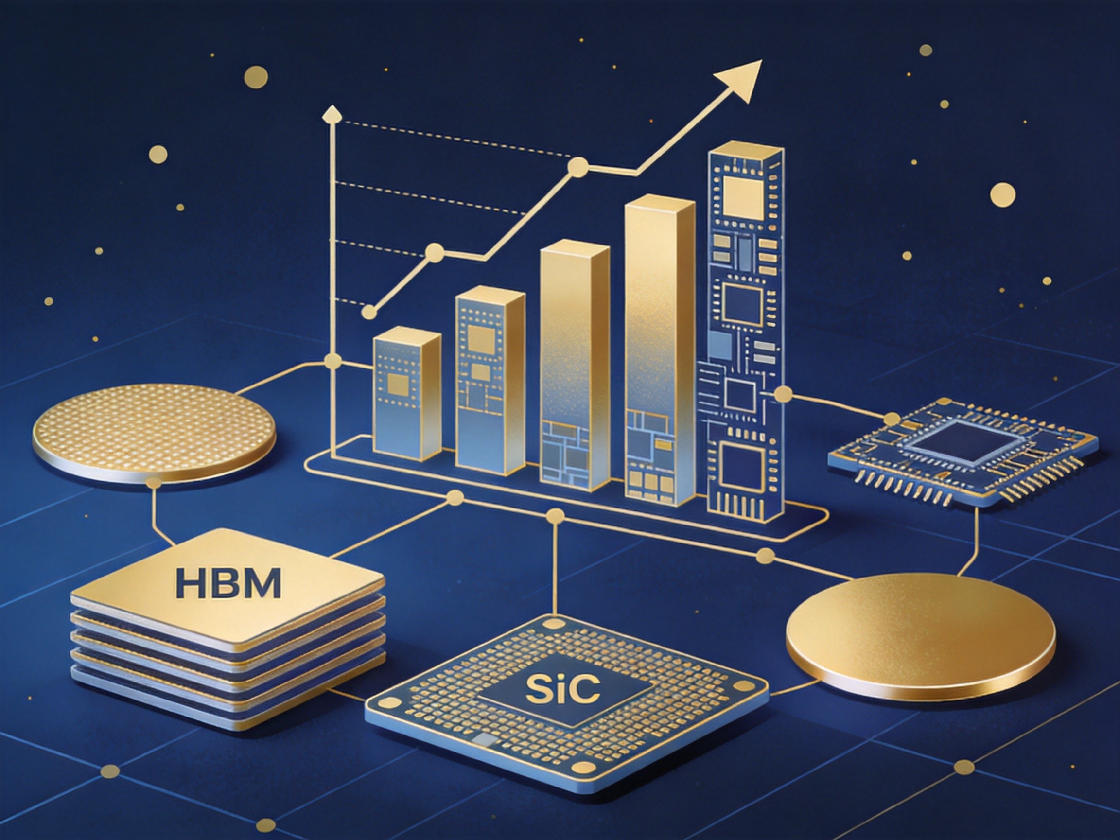 Component price increase market data visualization with semiconductor die patterns
