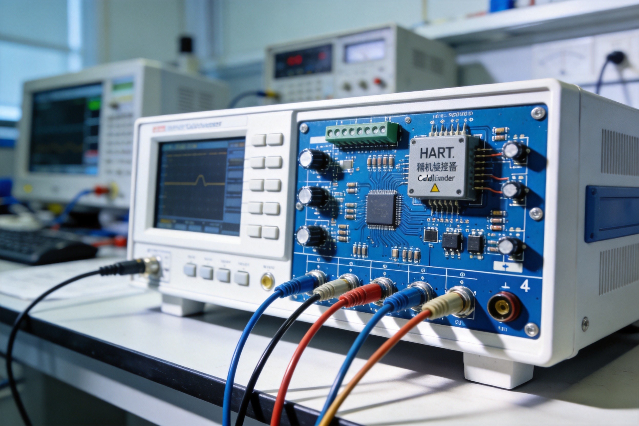 Process calibrator PCB with HART modem and precision current source circuitry