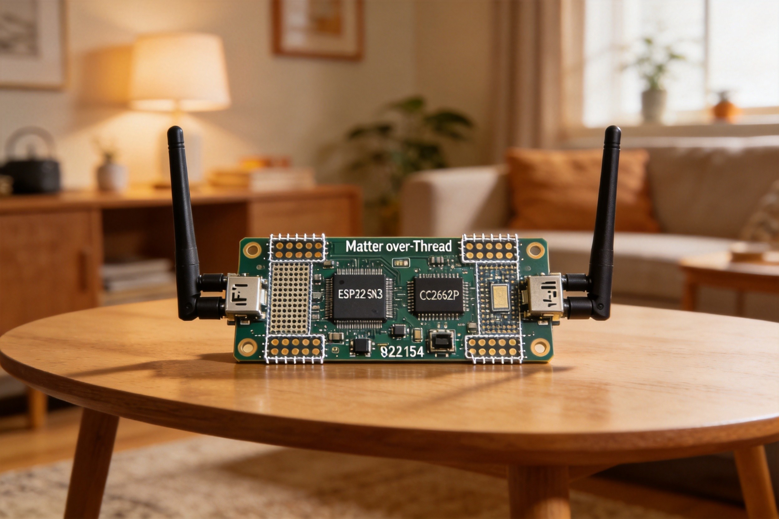 Matter-over-Thread multi-protocol gateway PCB with dual antenna placement and RF isolation